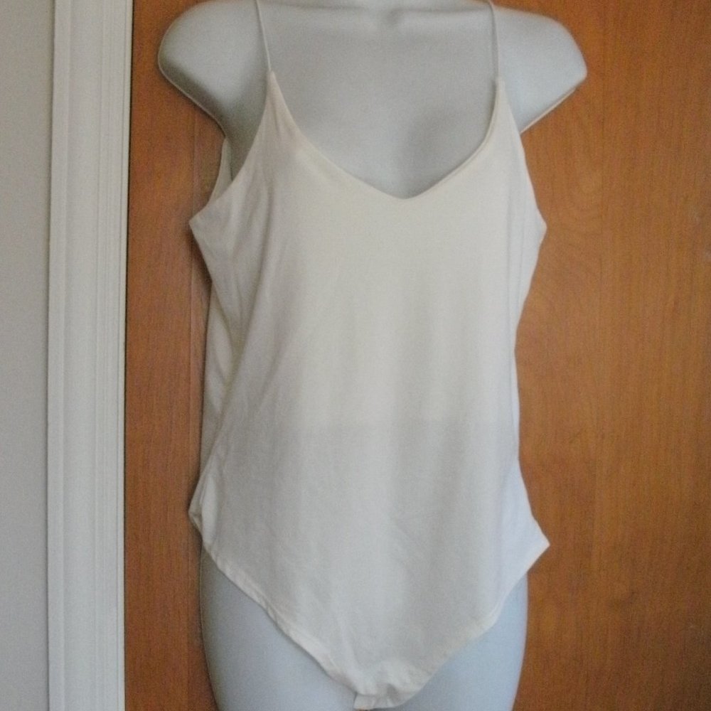 NWT Gaze Soft Knit Cream Ivory Sleeveless Bodysuit 96% polyester 4% spandex ~ L